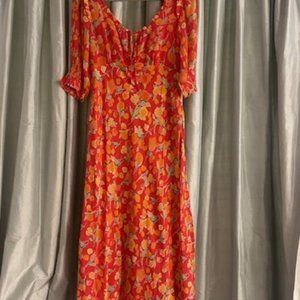 RIXO Sathya coral midi floral dress - US Size M